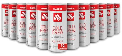 illy, Café Cold Brew Ready to Drink CLASSICO, 12 Canettes de 250ml | 100% Arabica avec des Notes de Chocolat et de Caramel, Goût Frais et Naturellement Doux