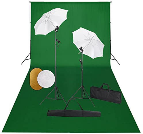 vidaXL Fotostudio Set mit Leuchten Schirmen Hintergrund Reflektor Foto Studioset Studioleuchte Fotolampe Stativ Tragetasche Hintergrundsystem
