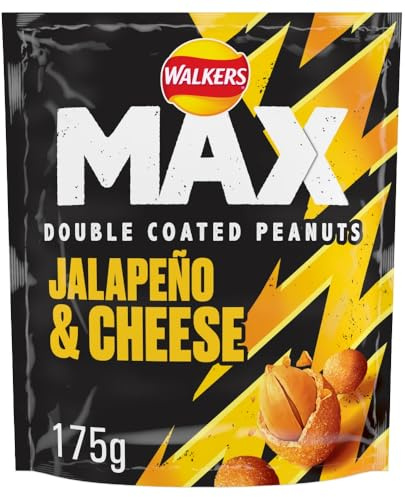 Walkers Max Strong Jalapeño & Cheese Sharing Double Coated Peanuts 175g (Case of 8), Yellow