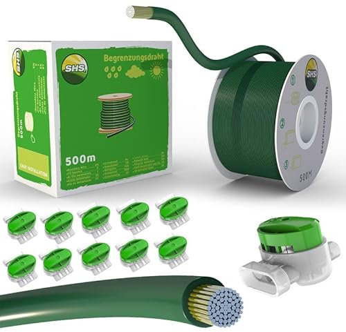 500m Begrenzungskabel + 10 GRÜNE Kabelverbinder für Mähroboter Rasenmäher Rasenroboter Zubehör SET Begrenzungsdraht für Suchkabel - kompatibel mit GARDENA/BOSCH/HUSQVARNA/WORX/HONDA/ROBOMOW