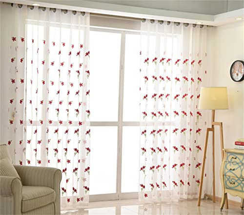 KEKUYA Voile Gardinen Vorhang Gardinen Transparent,2 Stück Gardinen Vorhänge Vorhang Blickdicht mit Ösen Wohnzimmer Schlafzimmer Stores Küche - Blumen Pflanzen(B132 x H213cm)