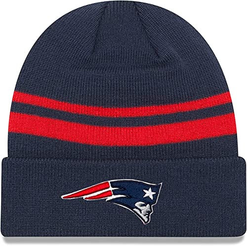 New Era Offizielle NFL Strickmütze für Erwachsene, klassisch, gestreift, für kaltes Wetter, New England Patriots, Einheitsgr��e