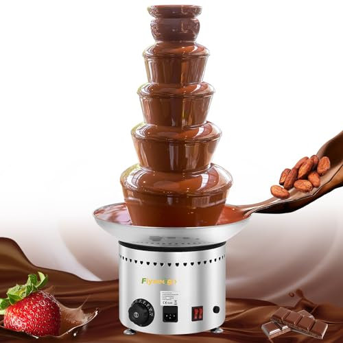Flyseago - Fuente de chocolate comercial de 5 niveles de 14 libras, fuente de queso nacho de acero inoxidable, fuente de fondue caliente para panadería, fiesta, reunión, boda, alquiler, control de