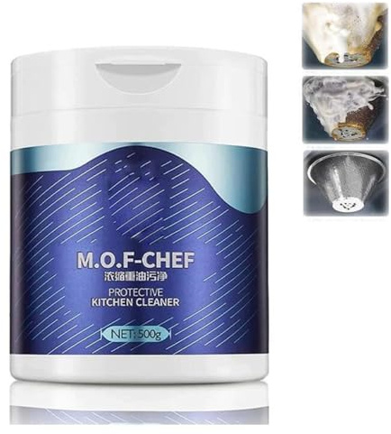 Mof Chef Cleaner Powder, Heavy Oil Stain Powder Cleaner, Polvere di pulizia dell'inquinamento da olio, Stubborn Grease & Grime Remover, per cappuccio, pentole, grill