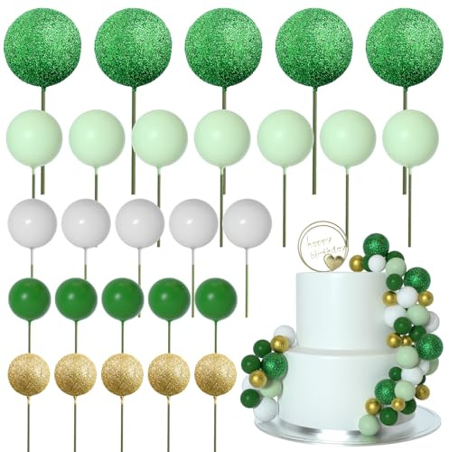 ASTARON 50 Pcs Ball Cake Topper Sticks Mini Balloons for St Patrick's Cake Decorating Supplies Foam Balls Cake decorations for Christmas Baby Shower Birthday Cake Decorations (Green Series)