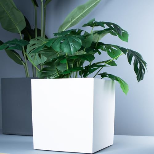 Großes Kaliber-Pflanzgefäß aus Kunstharz, 2er-Set mit Rädern, 27,9 cm hoch, Kunststoff-Pflanztöpfe für Zuhause, Garten, Außen- und Innenbereich, Blumentöpfe mit Ablaufloch für Veranda, Balkon, Deck