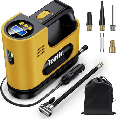 Ipflin Tyre Inflator Air Compressor-12V DC,Digital Car Tyre Pump 150 PSI, Preset Tyre Pressure & Auto Shutoff,Digital Air Pump for Car Tyres Bicycles Other Inflatables