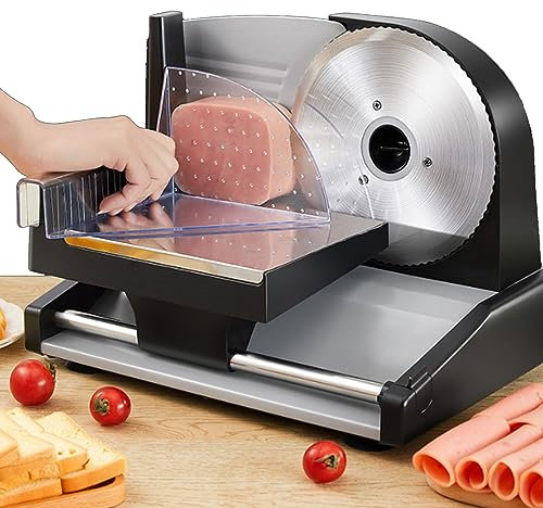 Electric Deli Food Slicer - 200W Meat and Cheese Slicer with 19mm Removable Blades, 1-15mm Adjustable Thickness for Home Use, Ideal for Bread and Deli Foods