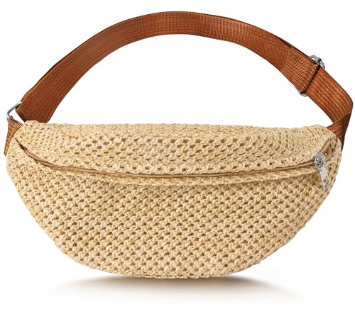 PANTIDE Sac de poitrine en paille pour l'été, sac bandoulière en paille pour femmes, hommes, filles et garçons avec bretelles ajustables pour l'épaule, ceinture de plage, sac pour pique-nique, piscine