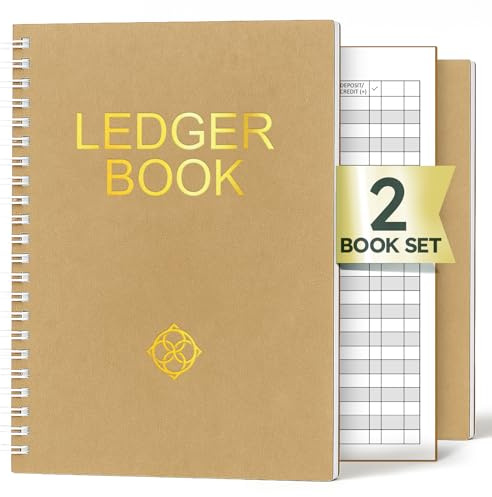 ZENO Accounts Book – 2 Pack Ledger Books for Self Employed, Cash Book, Bookkeeping Account Book, Accounting Ledger, Expense Tracker, Finance Record Notebook – Brown