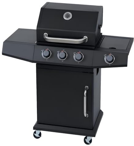 Barbecue a gas Ambra Garden Florida 3 fuochi + 1 fornello laterale piastra e griglia in ghisa 10,9 Kw
