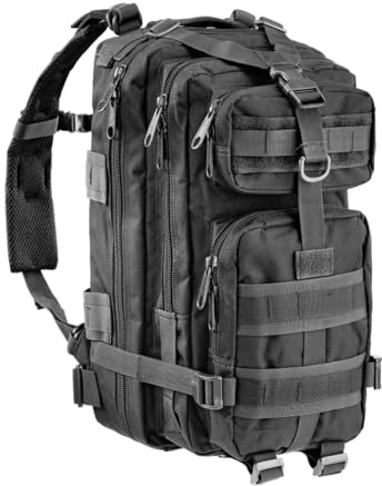 Openland Zaino Tattico 30L – Zaino Militare con MOLLE, Tasche Multiple, Spallacci Imbottiti, Fascia Lombare – Outdoor, Softair, Trekking, Survival (Nero)
