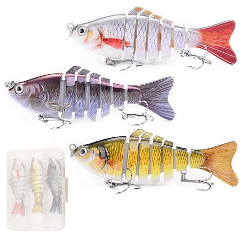 Lethra 3 Pcs Multi Jointed Pike Fishing Lures Set, 3D Lifelike Swimbaits with Sharp Hooks 15cm 23cm 30cm Wire Traces, Slow Sinking Artificial Baits for Freshwater Saltwater Fishing, Ideal for Pike