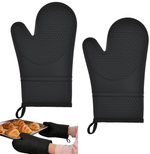 2 Pcs Guantes para Horno, Manoplas Cocina Silicona Resistente al Calor, Guante Antideslizantes con Protección de Algodónpara para Hornear, Parrilla, Cocina