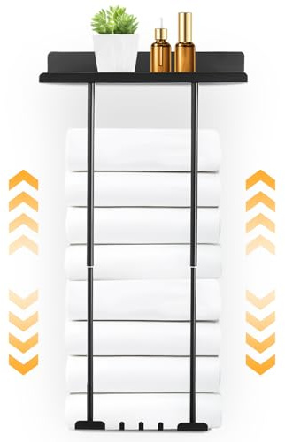 Extendable Towel Rack Bathroom Towel Storage, Adjustable Wall Mounted Double Layered Metal Rack, Self-Adhesive Type & Perforated Shelf, Small Bathroom Organizer Roll Towels Storage