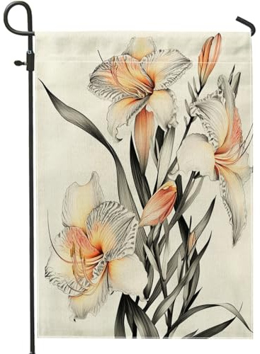 Banderas de jardín de flores de lirio de día de primavera de 12 x 18 pulgadas, doble cara para decoración exterior, bandera de lona para patio delantero, bandera botánica para exteriores, pequeña