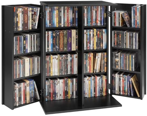 VEVOR DVD-Schrank mit 16 Fächern, Medienaufbewahrungsschrank Standschrank 610 x 368 x 846 mm, Platzsparendes CD-Schrank für CDs DVDs Bücher Spiele-Discs, Wohnzimmer Homeoffice Aufnahmestudio, Schwarz