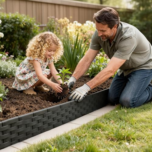 WoRaum Beetumrandung Rasenkante Rattan-Optik 10m – Beeteinfassung & Beetbegrenzung aus Polypropylen, Flexibel Formbar, Einfache Montage (Gartenpalisade, Anthrazit, 10 Stück à 1 m)