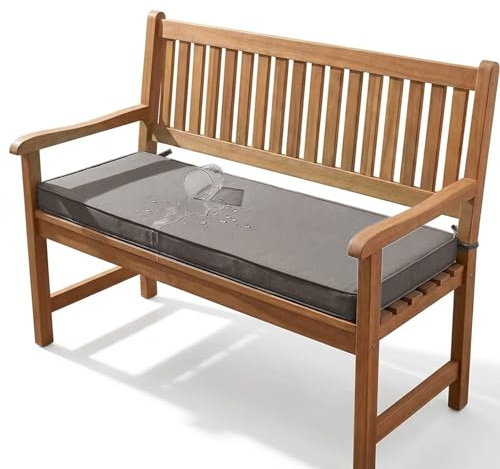 YFHT 5cm Dick Bankauflage Stuhlkissen Outdoor Indoor 145x50cm für Gartenbank Sitzbank Hollywoodschaukel Kissen mit Rutschfester Unterseite und Paspel, Grau