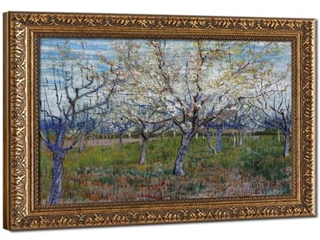 WCYB Den rosa fruktträdgården med blommande aprikosträd av Vincent Van Gogh tryck affischer canvas deco målningar väggkonst för kontor hängbar ram 30 cm