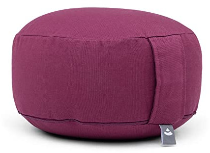 Bodhi Meditationskissen Rondo Basic | Klassisches Sitzkissen mit Kapokfüllung | Abnehmbarer Bezug aus Baumwolle | Höhe ca. 20 cm | Bodenkissen mit Tragegriff für Yoga & Meditation | aubergine
