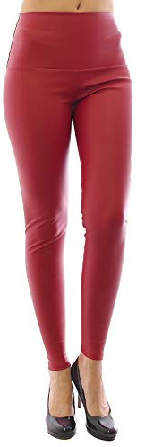YESET New Leggings Long Simili Cuir Treggings Simili-Cuir Mat Taille Haute - Rouge, XL