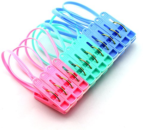 JCBIZ 12Pcs Clothes Peg Clip Pins,Multicolor Rope Clip Hanging Clothes line Windproof Hanger Sock Clothes Drying Peg PP Plastic Clips Hooks