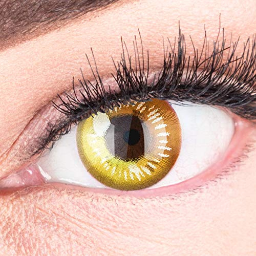 MeralenS Farbige Gelbe Kontaktlinsen Anime Yellow Circle Lenses Heroes Of Cosplay Stark Deckend - Ohne Stärke mit Gratis Linsenbehälter - Mit Stärke -2.50 Dioptrien