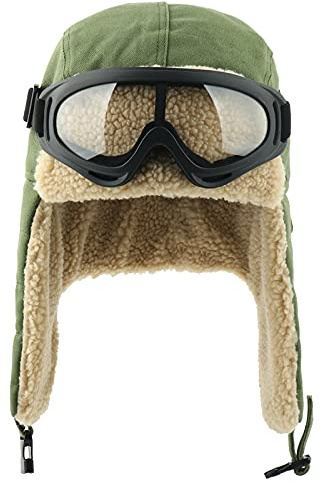 BZNOO Herren Winter Fliegermütze Army Military Ushanka Herren & Damen Winddichte Winterbomberhüte Mit Schutzbrille Warme Pilot Earflap Trapper Schneekappen