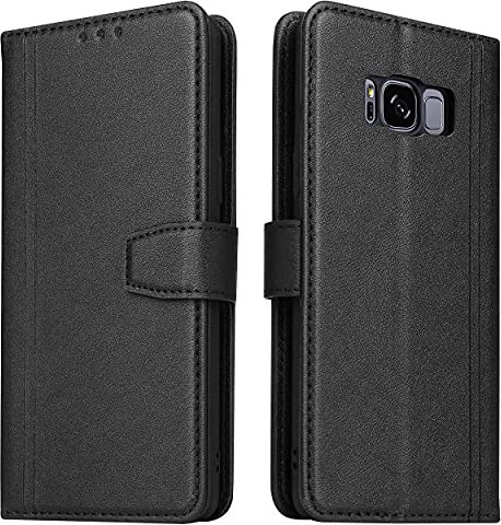Handyhülle für Samsung Galaxy S8, Leder Handytasche Klapphülle Flip Case Brieftasche mit Kartenfach/Magnetverschluss Lederhülle mit RFID Schutz für Samsung Galaxy S8, Schwarz