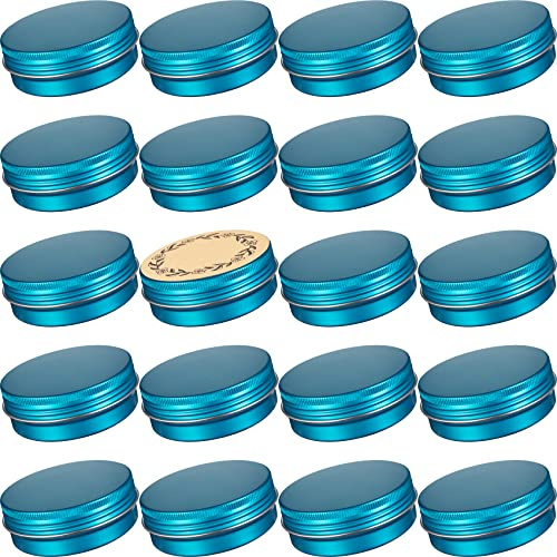 2 oz / 60ml Screw Top Aluminum Tin Jar with Screw Lid and Blank Labels - Pack of 23 (Lake Blue)