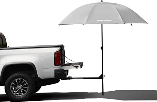 Sport-Brella Umbrella with Holder and Stand that Fits into Trailer Hitch for Tailgates, Grey