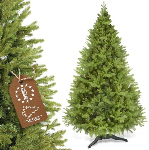 KADAX Künstlicher Weihnachtsbaum 180 cm, Fichte Tannenbaum, Naturgetreuer Christbaum aus PE-Kunststoff, Kunsttanne mit stabilem Ständer, langlebige Kunsttannenbäume (Nele 180cm)