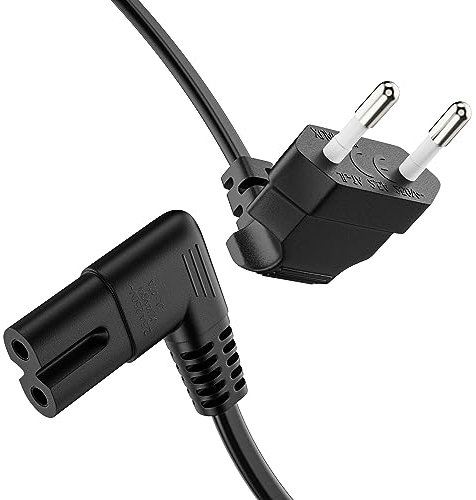 ETEC Euro Cable de alimentación, Conector Euro de 90° a Enchufe IEC C7 de 90°, de alimentación para electrodomésticos, 2,00 m, Negro