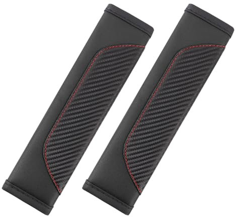 Lot de 2 housses de coussin de ceinture de sécurité en fibre de carbone - Accessoire intérieur de voiture - Pour adultes, enfants, femmes, hommes - Noir