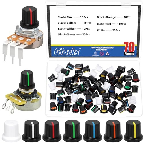 Glarks 70pcs 5.8mm 7 Farben Potentiometer Control Knobs Kit, Drehknopf, Volumen Control Knob Encoder, Kunststoff Potentiometer Knob Knurled Welle für Synthesizer, Verstärker, Knopf Ersatz