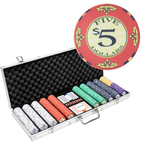 Playzaic 500-piece Aluminum Scroll Poker Chip Case - 10-gram Casino Ceramic Set - Casino Chips for Texas Holdem, Blackjack - Betting Game Accessories