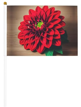 Planche en bois rétro avec imprimé dahlia rouge - Drapeau polyvalent - Drapeaux polyvalents - Pour les fêtes, les défilés, les décorations de vacances