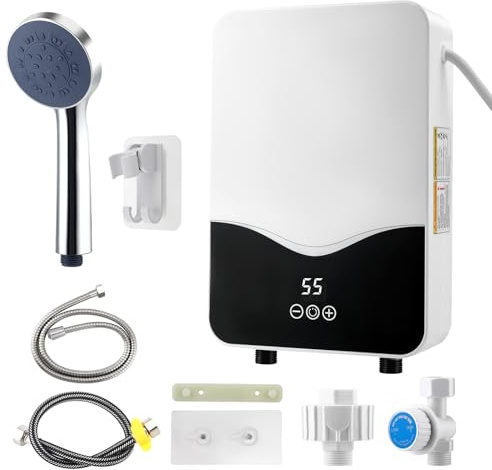 220V 5500W Electric Tankless Water Heater, Instant Hot Water Heater with LED Touch Screen & Shower Head for Bathroom, Kitchen, Under Sink On Demand – IPX4 Waterproof, 304 Stainless Steel Heating (A)