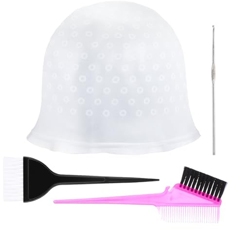 Sibba Hair Highlighting Cap with Punch Holes, Reusable Silicone Hair Coloring Highlight Cap Professional Dye Caps Set with Hook Needle Dual Combs for Home Salon Coloring Frosting