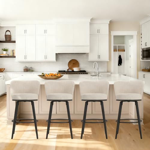 Phent zari Swivel Bar Stools, 28 Seat Height Bar Stools Set of 4, Modern Design, Upholstered Barstools with Back and Footrest, Metal Legs, Suitable for Kitchen Island, Counter, Dining Room