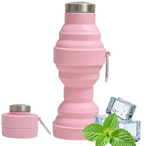 dellyy Gobelet Pliable Silicone 550ml, Gourde Souple Étanche & Portable, Sans BPA, Bouteille Pliable RandonnéEF, Idéal pour Running, Camping, Sports de Plein Air, Voyages & Randonnée