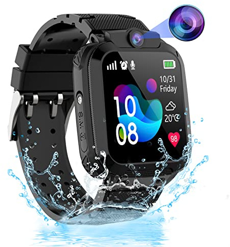 Puhiuyoi GPS Smartwatch Bambini, Orologio Smartwatch Bambini GPS Telefono per Ragazzo e Ragazza, IP68 Impermeabile Orologio Bambino Cellulare SOS Giochi Voce Chat Sveglia Regalo