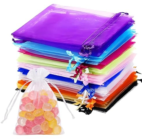 BCENG 50 Stück Organzasäckche 15x20cm Organzabeutel mit Kordelzug 10 Farben