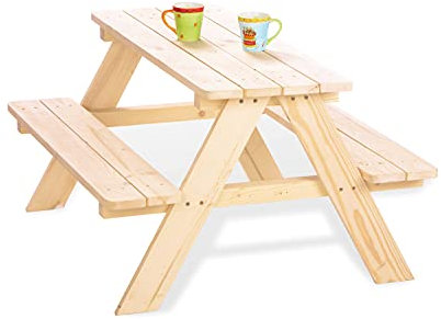 PINOLINO Nicki 4er Kindersitzgruppe - Kindertisch - Picknicktisch aus Massivholz, Kinder Spielbar - Langlebige Sitzbank für draußen, Kindergartenmöbel ab 2 Jahren, Outdoor-Tisch 90 x 79 x 50 cm