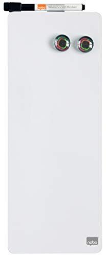 Nobo - Mini Tableau Blanc Magnétique, Effaçable à Sec, Sans Cadre, Fixations Murales, Porte-Marqueur Intégré, Maison/Bureau, 140 x 360 mm, Blanc, 1903764