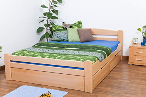 Doppelbett/Funktionsbett Easy Premium Line K4 inkl. 2 Schubladen und 1 Abdeckblende, 160 x 200 cm Buche Vollholz massiv Natur