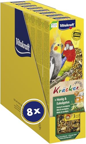 Vitakraft Kräcker, mit Honig und Eukalyptus, Knabberstangen für Grosssittiche, Vogelsnack, ohne Zusatz von Zucker (8X 180g)