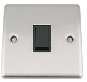 A5 Light Switch Single 1 Gang Satin Brushed Chrome Classic - Black Insert - Plastic Rocker Switches - 10A 1 Gang 2 Way