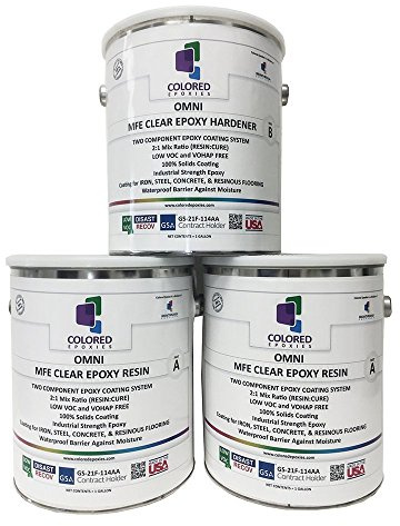 Coloredepoxies 10002 Clear Epoxy Resin Coating 100% Solids, High Gloss For Garage Floors, Basements, Concrete and Plywood. 3 Gallon Kit